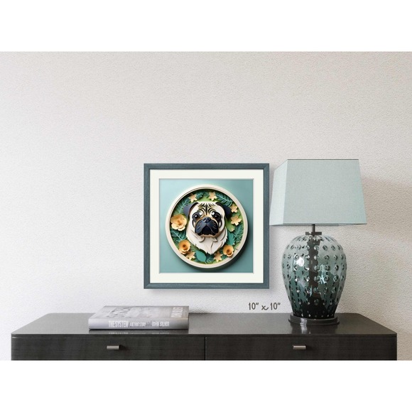 Pug Papercut Art: 12x12 Tan Pug Dog Pet Portrait Digital Art Print, Memorial - Picture 6 of 7